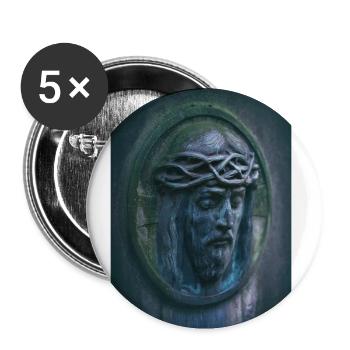 Jésus portrait tombstone mousse ovale altérée - Lot de 5 petits badges (25 mm) - blanc - Devant