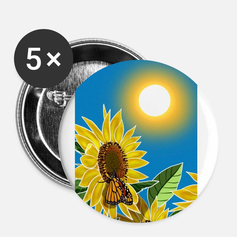 Énergie de tournesol - Lot de 5 petits badges (25 mm) - blanc