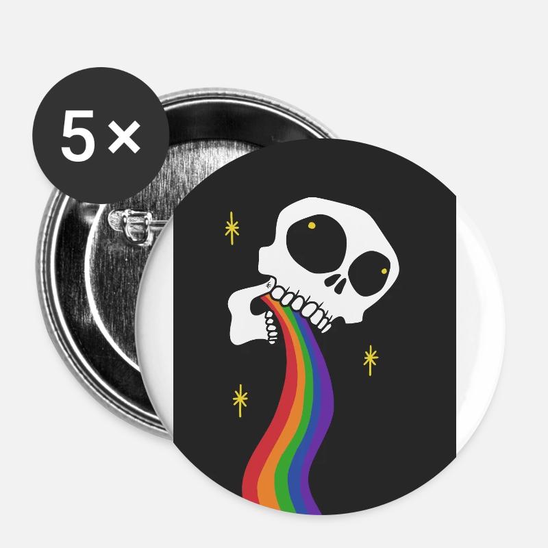 Crâne vomissant arc-en-ciel - Lot de 5 petits badges (25 mm) - blanc