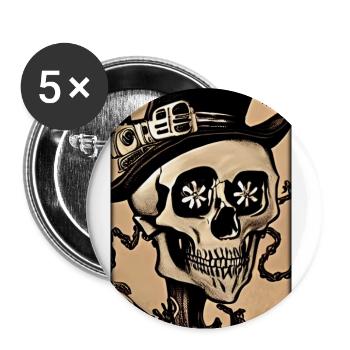 Squelette Skull Flower Steampunk Halloween - Lot de 5 petits badges (25 mm) - blanc - Devant