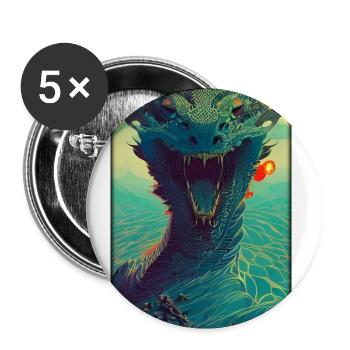 Dragon Water Monster Sea Lake - Buttons small 1''/25 mm (5-pack) - white - Front