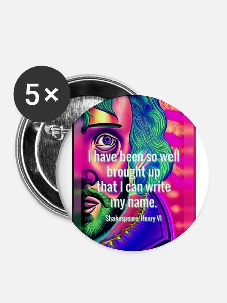 Psychedelischer Shakespeare mit Zitat - Buttons klein 25 mm (5er Pack) - Weiß