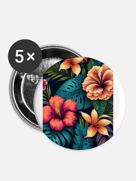 Hawaiianische Blumen - Buttons klein 25 mm (5er Pack) - Weiß