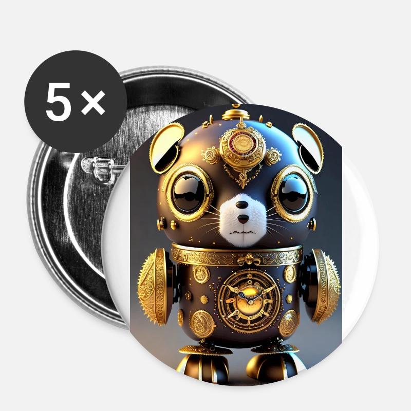 Mouvement mignon Bébé Chinchilla Android - Lot de 5 petits badges (25 mm) - blanc