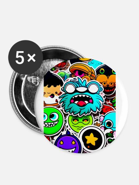 Lustige Monster - Buttons klein 25 mm (5er Pack) - Weiß
