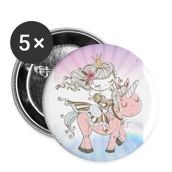 La Princesse et la Licorne sur arc-en-ciel magique - Lot de 5 petits badges (25 mm) - blanc - Devant