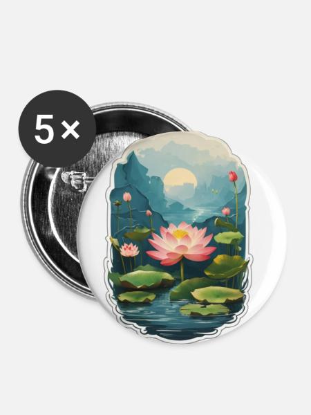 Lotusblume - Buttons klein 25 mm (5er Pack) - Weiß