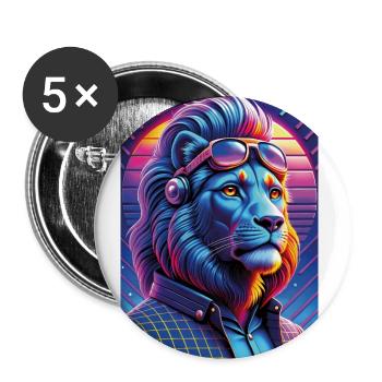 Lion Pop Art des années 80 - Lot de 5 petits badges (25 mm) - blanc - Devant