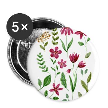 Blumen-Muster Floral pink grün - Buttons klein 25 mm (5er Pack) - Weiß - Vorne