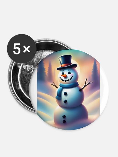 Glücklicher winterlicher Schneemann - Buttons klein 25 mm (5er Pack) - Weiß