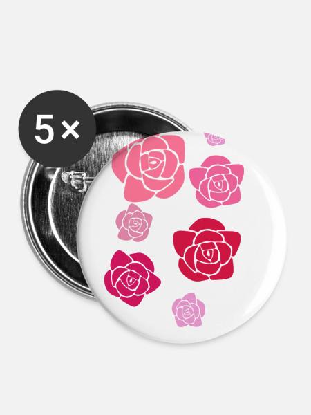 Rosen, Blumen,illustration,Rose - Buttons klein 25 mm (5er Pack) - Weiß