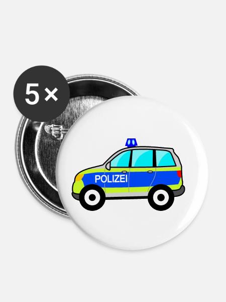 Polizeiauto, Polizei, deutsche Polizei, Blaulicht - Buttons klein 25 mm (5er Pack) - Weiß