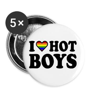 I love hot boys - Buttons small 1''/25 mm (5-pack) - white - Front