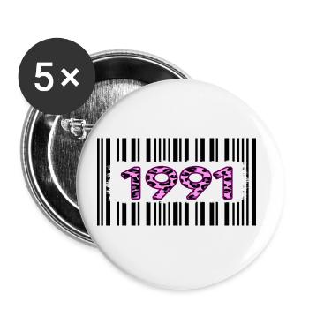 1991 birthday barcode pink leopard retro party - Buttons small 1''/25 mm (5-pack) - white - Front