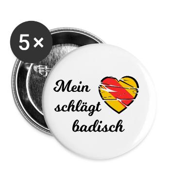 Mein Herz schlägt badisch - Buttons klein 25 mm (5er Pack) - Weiß - Vorne