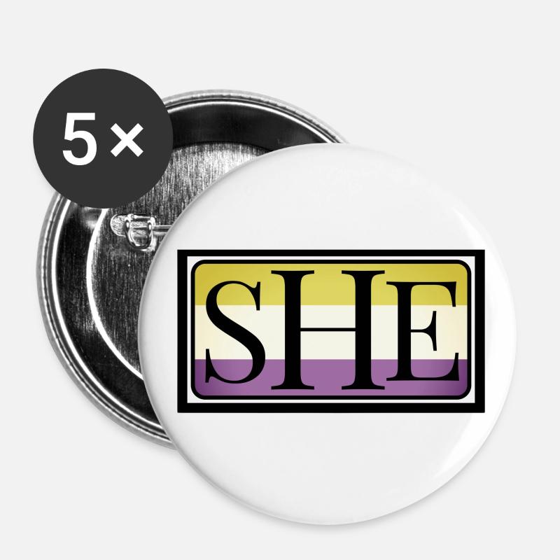 She her hers pronoun nonbinary - Buttons small 1''/25 mm (5-pack) - white