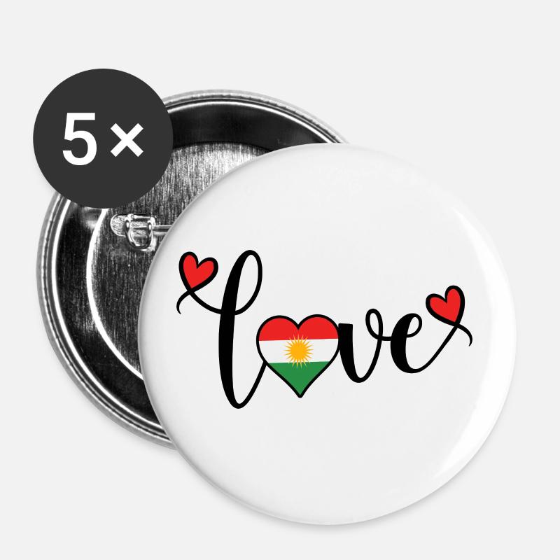 Drapeau du Kurdistan,Kurdistan,Syrie,Irak,Iran,Drapeau - Lot de 5 petits badges (25 mm) - blanc