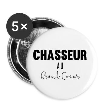 Chasseur au grand coeur - Lot de 5 petits badges (25 mm) - blanc - Devant