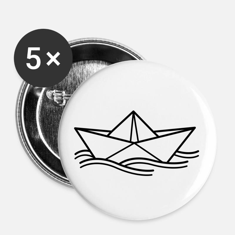 bateau de papier - Lot de 5 petits badges (25 mm) - blanc