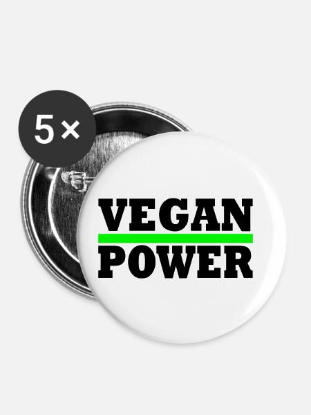 vegan power - Buttons klein 25 mm (5er Pack) - Weiß