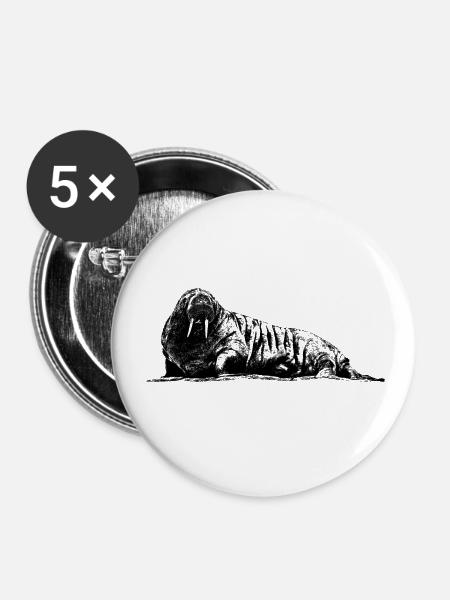 Walross Grafik - Buttons klein 25 mm (5er Pack) - Weiß