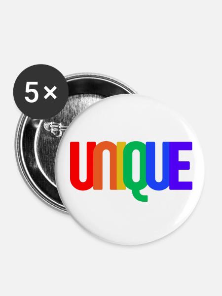 UNIQUE (Regenbogen) - Buttons klein 25 mm (5er Pack) - Weiß