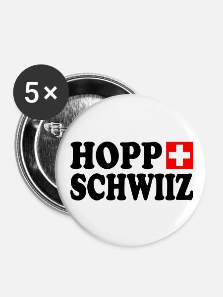 Hopp schwiiz - Buttons klein 25 mm (5er Pack) - Weiß