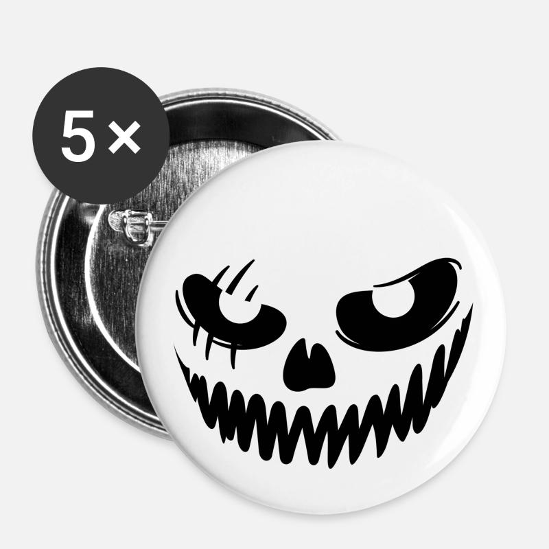 Halloween grimace noir transparent - Lot de 5 petits badges (25 mm) - blanc
