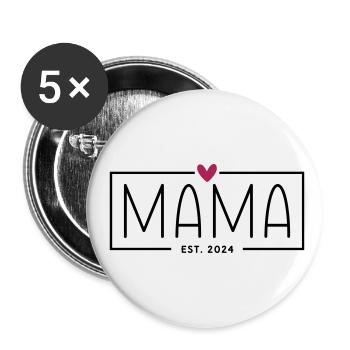 Mama Est 2024 - Herz - Mama 2024 Geschenk - Buttons klein 25 mm (5er Pack) - Weiß - Vorne