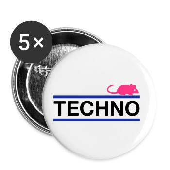 ★ Designfarben änderbar ★ Technomaus (Maus) - Buttons klein 25 mm (5er Pack) - Weiß - Vorne