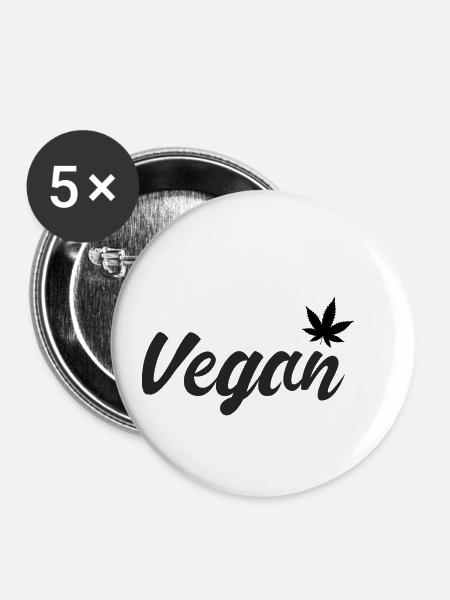 Vegan cannabis leaf - Buttons klein 25 mm (5er Pack) - Weiß