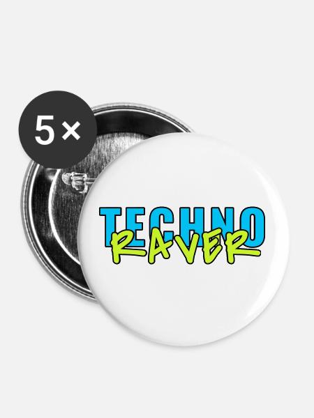 techno raver - Buttons klein 25 mm (5er Pack) - Weiß