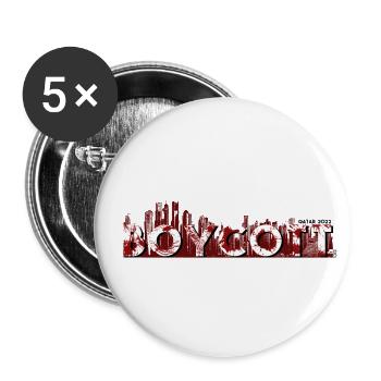 Boykott Fussball WM in Qatar Rot - Buttons klein 25 mm (5er Pack) - Weiß - Vorne