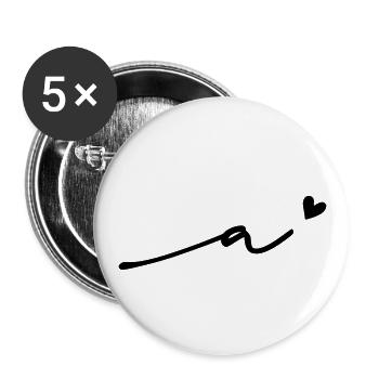 Buchstabe a Schreibschrift - Buttons klein 25 mm (5er Pack) - Weiß - Vorne