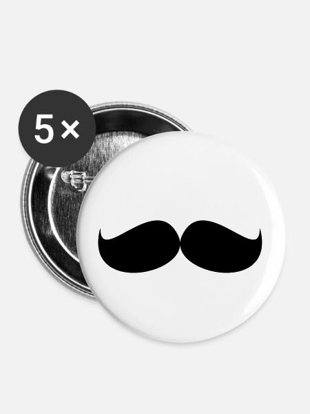Schnurrbart / Mustache - Buttons klein 25 mm (5er Pack) - Weiß