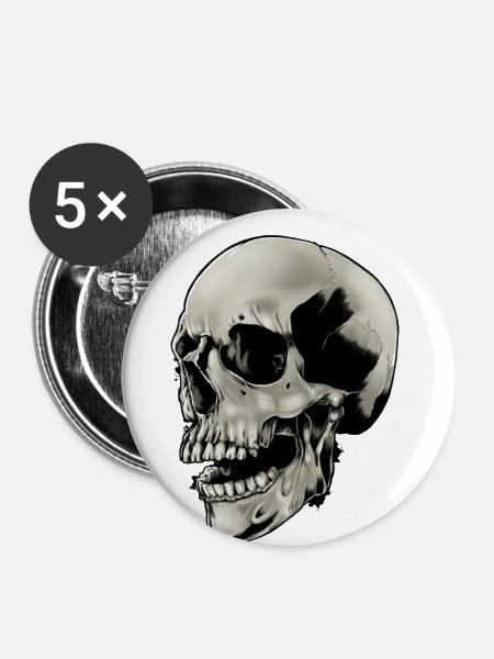 Totenkopf Mann Frau Kind - Buttons klein 25 mm (5er Pack) - Weiß