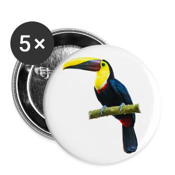 Toucan sur une branche - Lot de 5 petits badges (25 mm) - blanc - Devant