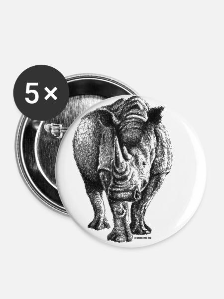 Scribbled Rhino - Buttons klein 25 mm (5er Pack) - Weiß