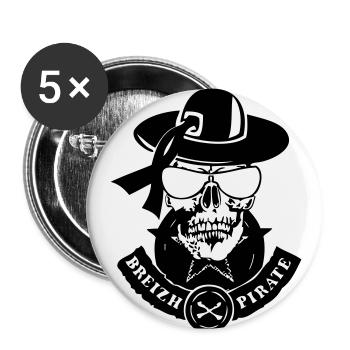 tete de mort renegade breizh pirate - Lot de 5 petits badges (25 mm) - blanc - Devant