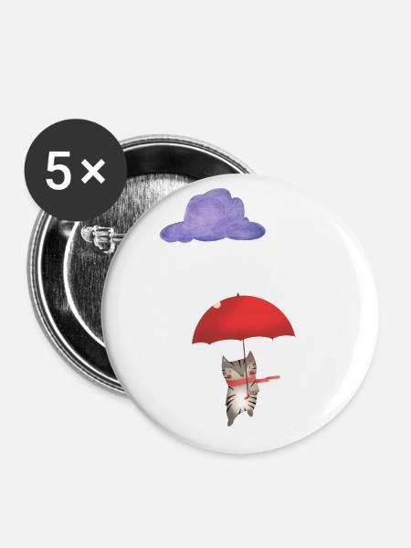 Cat with umbrella - Buttons small 1''/25 mm (5-pack) - white