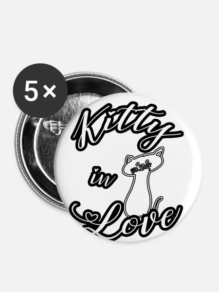 Love Kitty - Buttons klein 25 mm (5er Pack) - Weiß