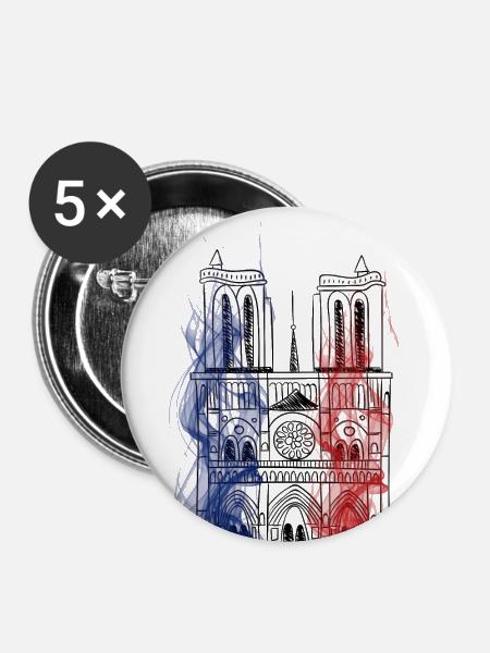 Notre Dame Frankreich - Buttons klein 25 mm (5er Pack) - Weiß