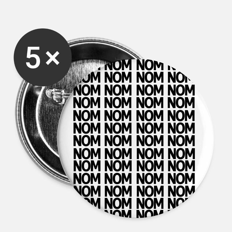 Nom Nom Nom - Lot de 5 petits badges (25 mm) - blanc