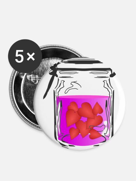 Einmachglas mit Herzen - Buttons klein 25 mm (5er Pack) - Weiß