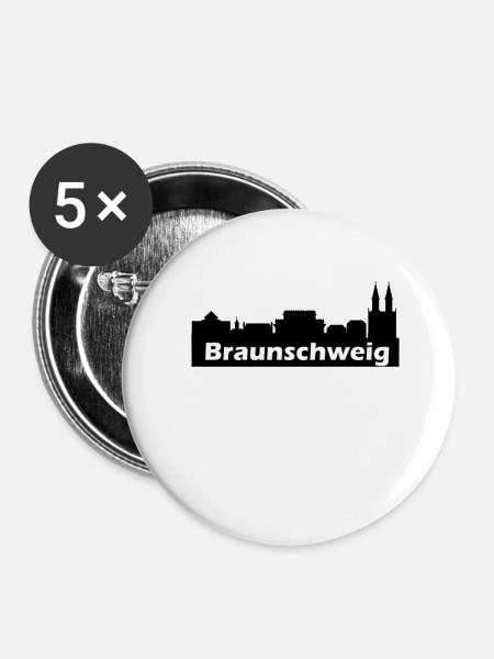 Braunschweig + Skyline - Buttons klein 25 mm (5er Pack) - Weiß