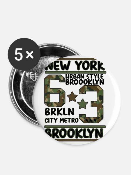 Newyork Brooklyn - Buttons klein 25 mm (5er Pack) - Weiß