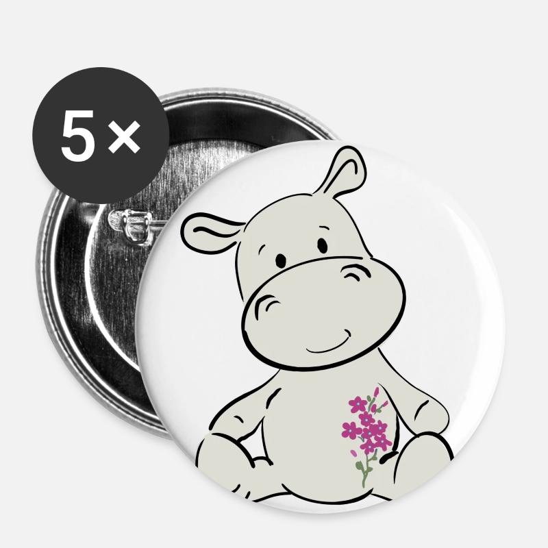 Happy hippo - Buttons small 1''/25 mm (5-pack) - white