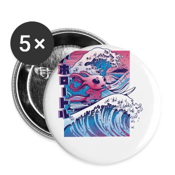 Axolotl Surf Vaporwave Japan Wave - Lot de 5 petits badges (25 mm) - blanc - Devant