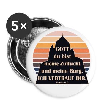 Psalm 91,2 Vertraue Gott Schutz und Burg Sunset - Buttons klein 25 mm (5er Pack) - Weiß - Vorne