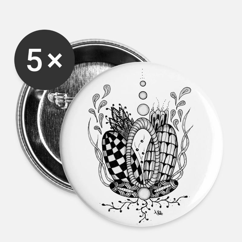 Tangle Type: Floral Design with Geometric Shape - Buttons small 1''/25 mm (5-pack) - white